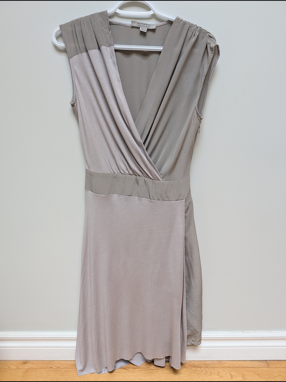 AllSaints Zuri Dress NWT Taupe Wrap Sleeveless Dress Size US 4 UK 8